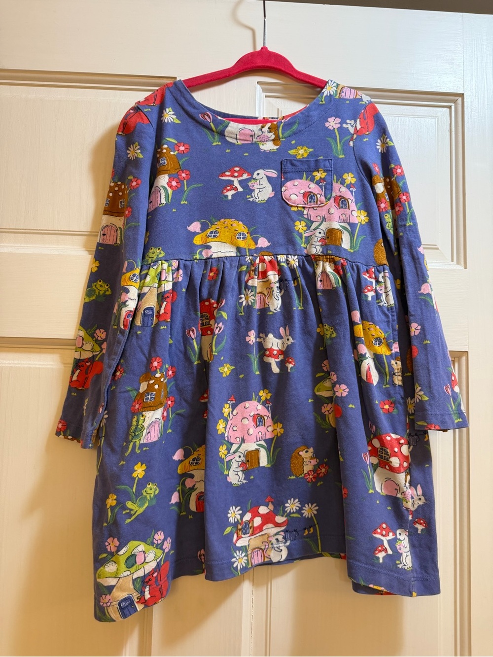 Mini Boden Purple Long-Sleeve Dress with Mushroom & Animal Print